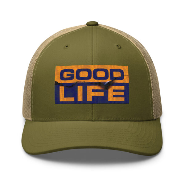 Edgy Burned Paper Good Life Trucker Hat - Image 17