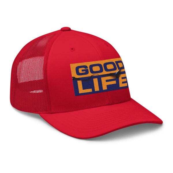 Edgy Burned Paper Good Life Trucker Hat - Image 9